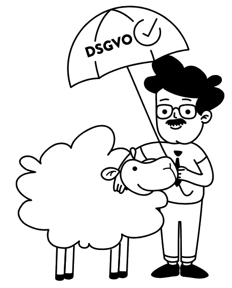 Dieter schützt das Schaf mit einem DSGVO-Regenschirm
